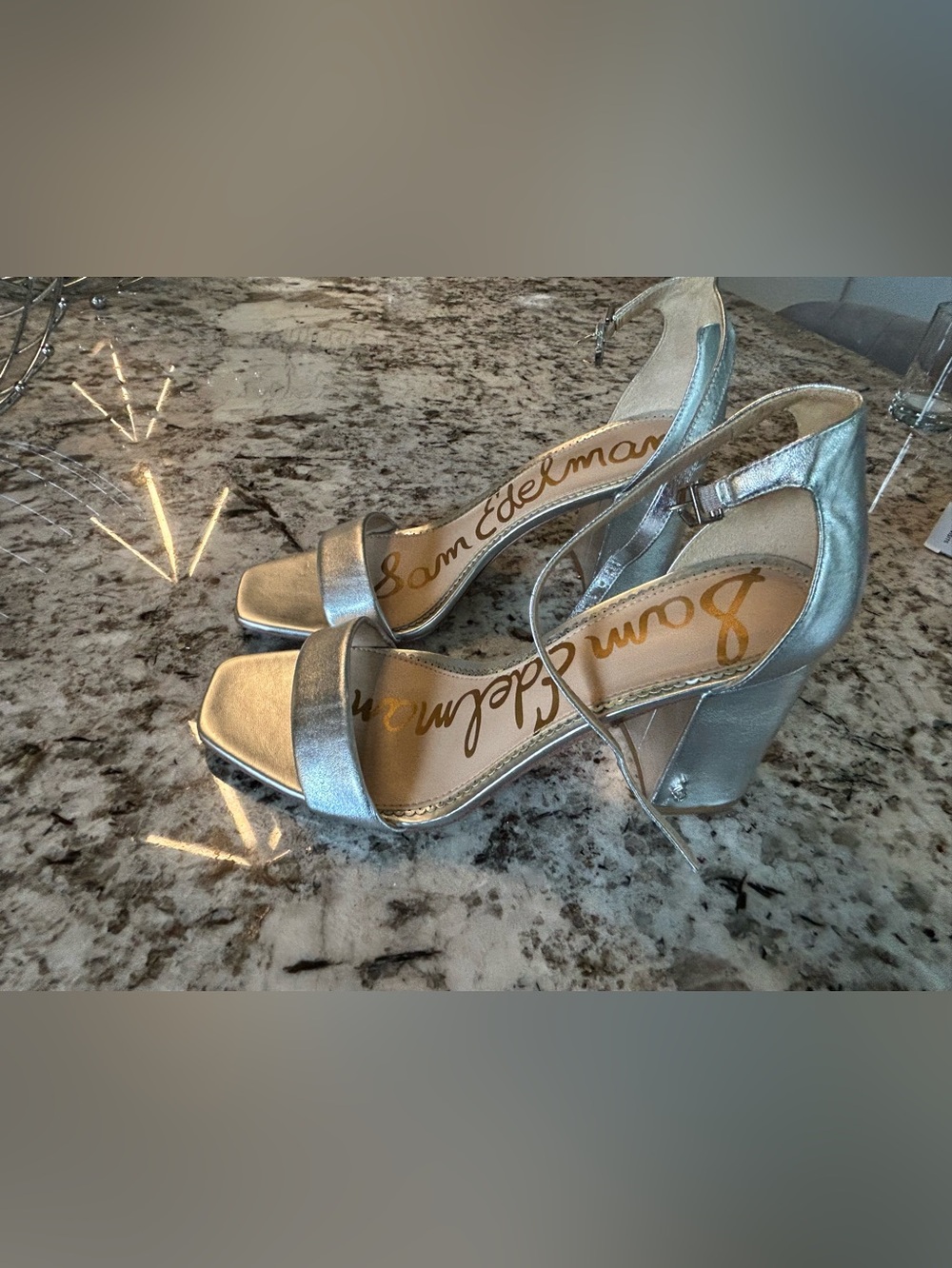 Sam Edelman Daniella Soft Silver Ankle-Strap Heels - Picture 3 of 9